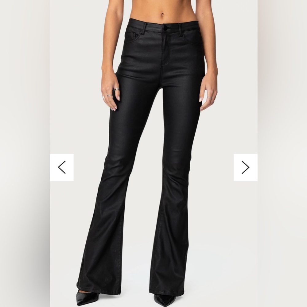 Edikted Black Faux Leather Flared Pants 2